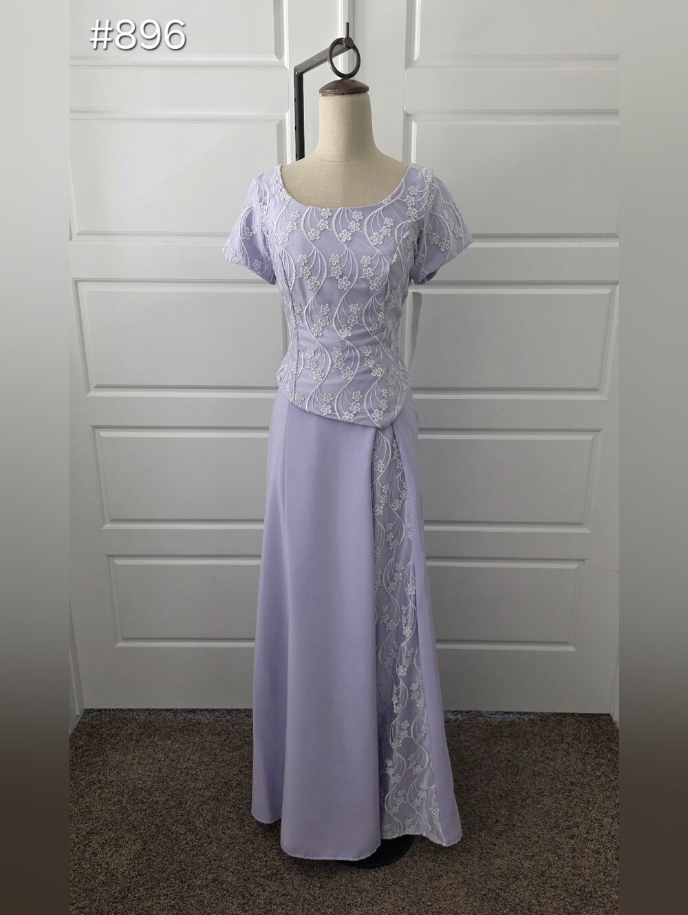 Purple 2-Piece Short Sleeved A-Line Formal Dress with Embroidered Bodice